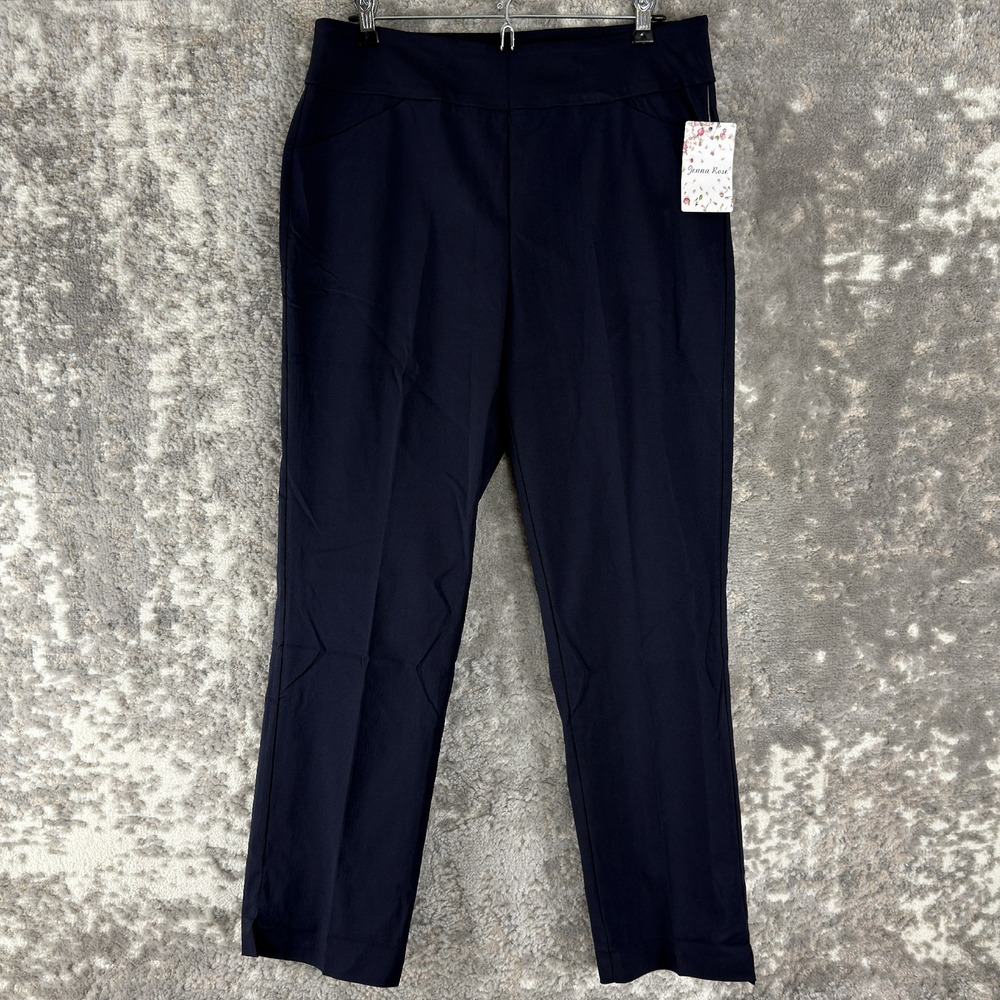 New Jenna Rose Size L Stretch Pull On Comfort Dress Pants Navy Blue Women